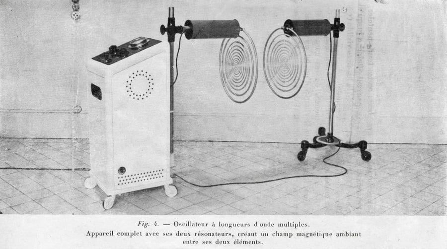 Archive photograph of the 1930s multiple-wavelength oscillator with its two ring resonators